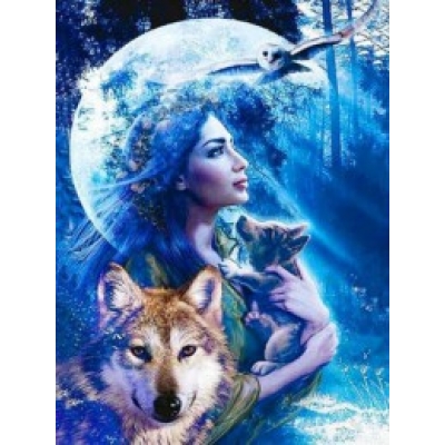 Mona Lisa diamond painting 50x40cm: vrouw met wolf